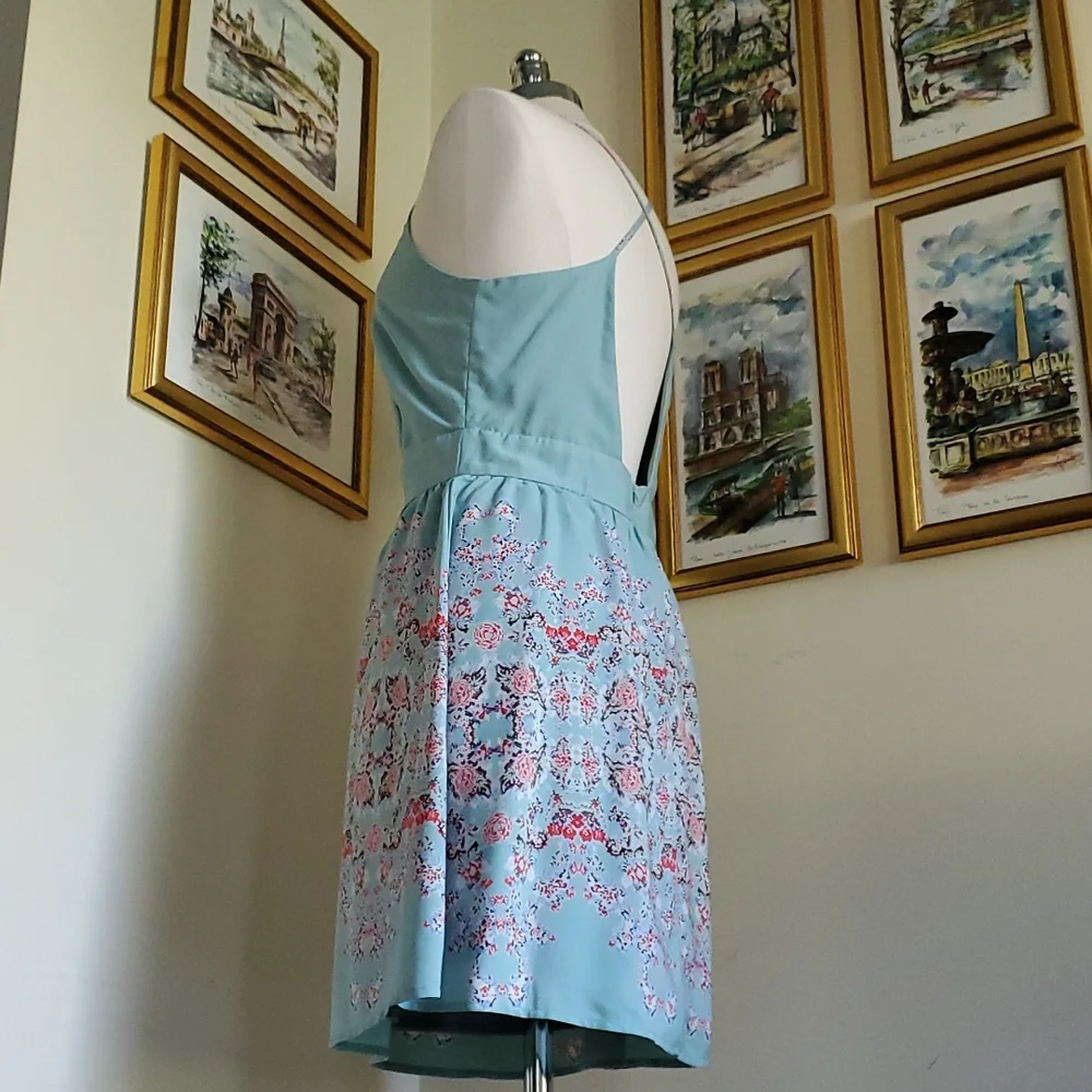 Robin's Egg Blue Floral Strappy Backless Sun Dress - Picture 6 of 14